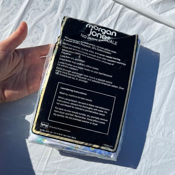 VTG Morgan Jones Blue Floral King Pillowcases NOS No-Iron Percale USA - Picture 5 of 6